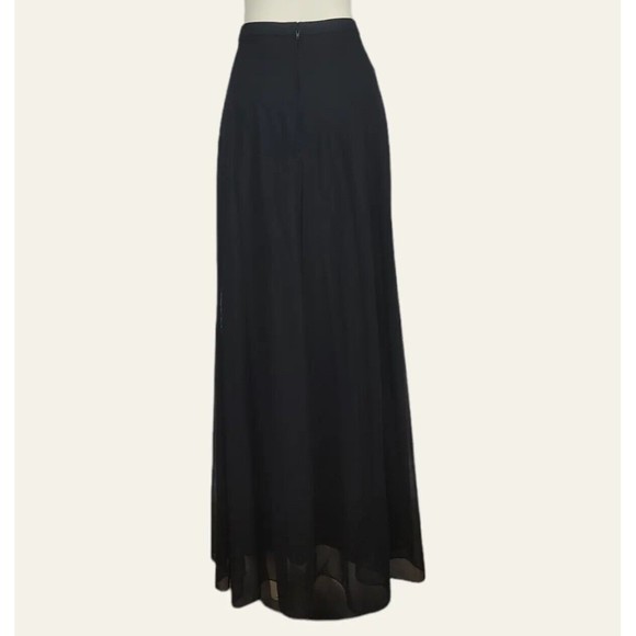 VTG Tadashi Black Maxi Tulle Evening Formal Mesh Overlay skirt 2 Slits Sheer 6 - Picture 5 of 12